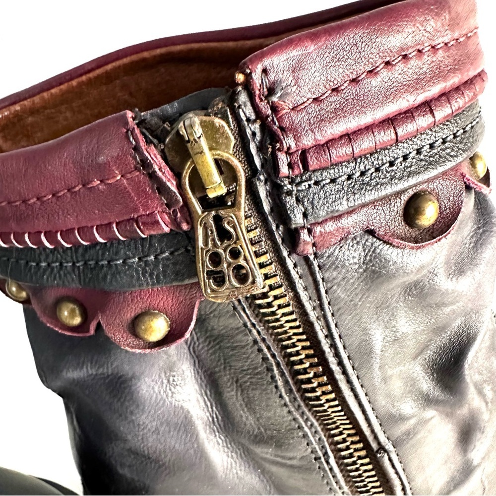 A.S.98 Black and Burgundy Ankle Boots - Picture 7 of 16